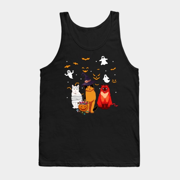 Funny Three Cat Halloween Gift Shirt Tank Top by Bensonn